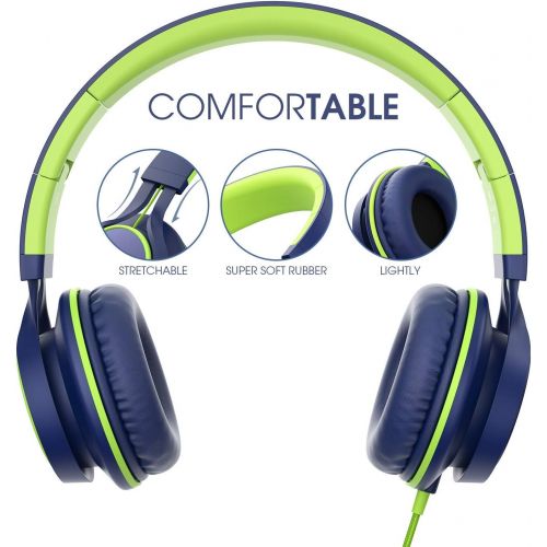  [아마존베스트]AILIHEN C8 (Upgraded) Headphones with Microphone and Volume Control Folding Lightweight Headset for Cellphones Tablets Smartphones Laptop Computer PC Mp3/4 (Blue Green)