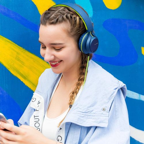  [아마존베스트]AILIHEN C8 (Upgraded) Headphones with Microphone and Volume Control Folding Lightweight Headset for Cellphones Tablets Smartphones Laptop Computer PC Mp3/4 (Blue Green)