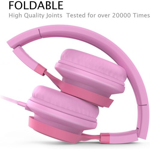  [아마존베스트]AILIHEN C8 Girls Headphones with Microphone and Volume Control Folding Lightweight Headset for Cellphones Tablets Smartphones Laptop Computer PC Mp3/4 (Pink)