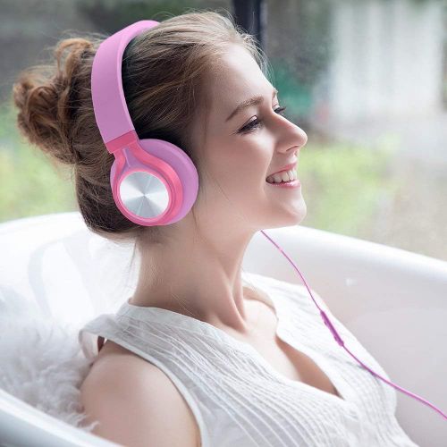  [아마존베스트]AILIHEN C8 Girls Headphones with Microphone and Volume Control Folding Lightweight Headset for Cellphones Tablets Smartphones Laptop Computer PC Mp3/4 (Pink)