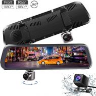 [아마존베스트]ALWEEN Mirror Dash Cam, 10 Inch Full Touch Screen 350 Degrees Rotating Front Camera Dual 1080P Front and Rear View Recording Stream Media Dashboard Camera Parking Mode G-Sensor Reverse As