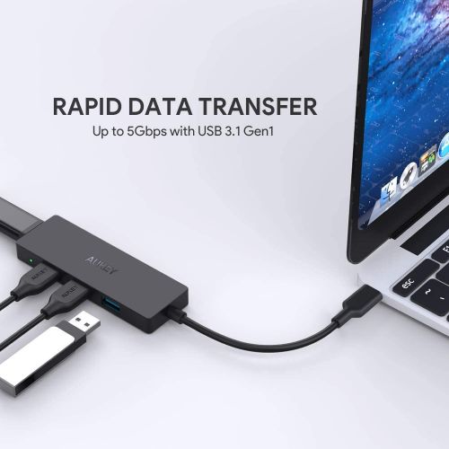  [아마존 핫딜] [아마존핫딜]AUKEY USB C Hub mit 4 USB 3.0 Anschluessen Ultra Slim USB C Adapter fuer MacBook Pro 2018/2017, Google Chromebook Pixelbook, Dell XPS,Samsung S9/S8 und Andere Type C Gerate