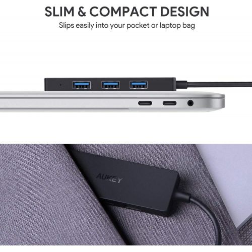  [아마존 핫딜] [아마존핫딜]AUKEY USB C Hub mit 4 USB 3.0 Anschluessen Ultra Slim USB C Adapter fuer MacBook Pro 2018/2017, Google Chromebook Pixelbook, Dell XPS,Samsung S9/S8 und Andere Type C Gerate