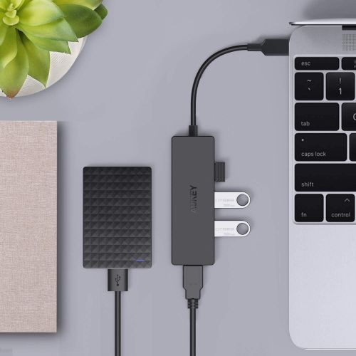  [아마존 핫딜] [아마존핫딜]AUKEY USB C Hub mit 4 USB 3.0 Anschluessen Ultra Slim USB C Adapter fuer MacBook Pro 2018/2017, Google Chromebook Pixelbook, Dell XPS,Samsung S9/S8 und Andere Type C Gerate