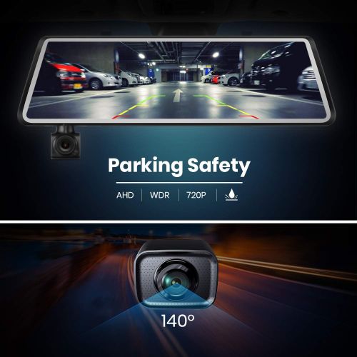  [아마존베스트]AUTO-VOX AUTO VOX A1 Uber Stream Media Mirror Dash Cam,The 3-in-1 Rear View Mirror,1080P Rotating Front or Inside Dash Camera,720P AHD Waterproof Backup Camera with Parking Mode,Loop Record