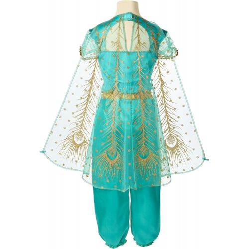  Visit the Aladdin Store Aladdin Disney Jasmine Costume Teal & Gold Peacock Outfit, 2Piece Pants Costume