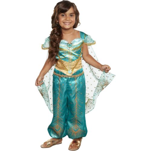  Visit the Aladdin Store Aladdin Disney Jasmine Costume Teal & Gold Peacock Outfit, 2Piece Pants Costume