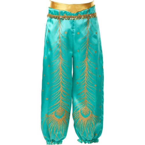  Visit the Aladdin Store Aladdin Disney Jasmine Costume Teal & Gold Peacock Outfit, 2Piece Pants Costume