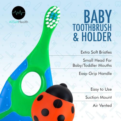  [아마존베스트]AllSett Health 6 Pack - Baby Toothbrush, 0-2 Years, Soft Bristles, BPA Free | Toddler Toothbrush, Infant Toothbrush, Training Toothbrush, Includes Free Toothbrush Holder