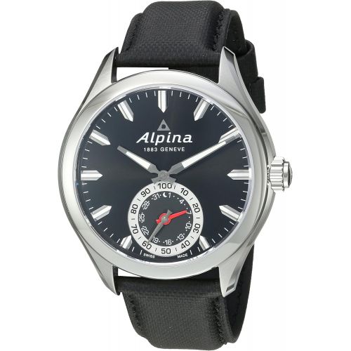  Alpina Horological Smartwatch Mens Fitness Watch - 44mm Black Face Swiss Quartz 2 Year Battery Life Running Watch - Black Leather Band Water Resistant Sleep Monitor Activity Tracke