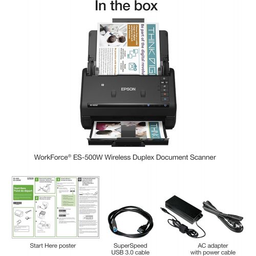  [아마존베스트]Amazon Renewed Epson WorkForce ES-500W Wireless Color Duplex Document Scanner for PC and Mac, Auto Document Feeder (Renewed)