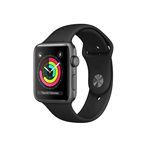 애플 Apple Watch Series 3 (GPS), 42mm Space Gray Aluminum Case with Black Sport Band - MQL12LL/A (Renewed)