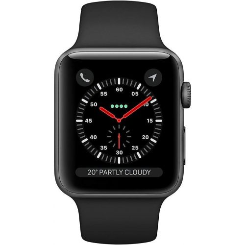 애플 Apple Watch Series 3 (GPS), 42mm Space Gray Aluminum Case with Black Sport Band - MQL12LL/A (Renewed)