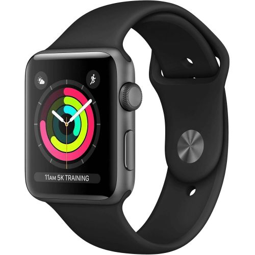 애플 Apple Watch Series 3 (GPS), 42mm Space Gray Aluminum Case with Black Sport Band - MQL12LL/A (Renewed)