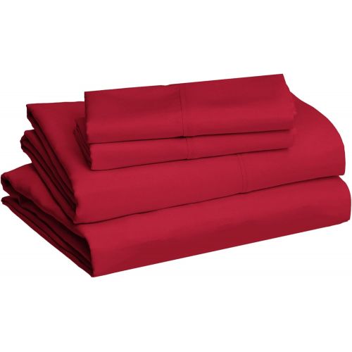  [아마존핫딜][아마존 핫딜] AmazonBasics Lightweight Super Soft Easy Care Microfiber Sheet Set with 16 Deep Pockets - Queen, Burgundy