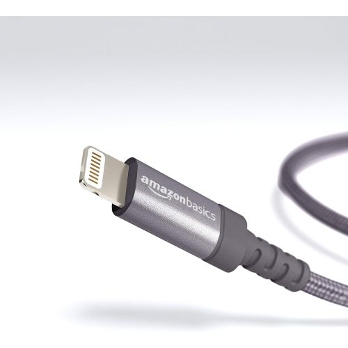  AmazonBasics Nylon-Braided USB A to Lightning Compatible Cable - Apple MFi Certified, Silver, 6-Foot, 10-Pack
