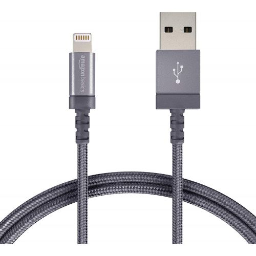  AmazonBasics Nylon-Braided USB A to Lightning Compatible Cable - Apple MFi Certified, Silver, 6-Foot, 10-Pack