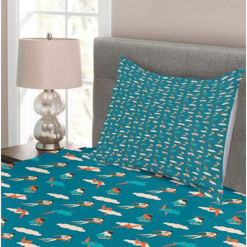  Visit the Ambesonne Store Ambesonne Skateboarding Bedspread, Boy Making Moves on Skateboard and Clouds, Decorative Quilted 2 Piece Coverlet Set with Pillow Sham, Twin Size, Teal Sienna