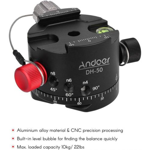  Andoer DH-50 Panoramic Ball Head Indexing Rotator Tripod Head Aluminum Alloy Max. Load 22Lbs for Canon Nikon Sony DSLR Camera