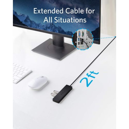 앤커 [아마존베스트]Anker [Upgraded Version] 4-Port USB 3.0 Hub, Ultra-Slim Data Hub with 2 ft Extended Cable for MacBook, Mac Pro, Mac Mini, iMac, Surface Pro, XPS, PC, Flash Drive, Mobile HDD [Charg