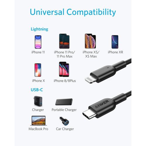 앤커 [아마존 핫딜] [아마존핫딜] Anker PowerLine II USB C auf Lightning Kabel, 90cm lang, Apple MFi-Zertifiziert, fuer iphone 11/11 Pro/11 Pro max/X /XS/XR/XS Max/8 / 8 Plus, fuer Typ-C Ladegerate, Unterstuetzt Power