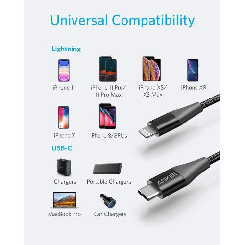 앤커 [아마존 핫딜] [아마존핫딜]Anker Powerline+ II USB C auf Lightning Kabel, 90cm lang, Nylon-umflochtenes Ladekabel fuer iPhone 11/11 Pro/11 Pro max/X/XS/XR/XS Max / 8, unterstuetzt Power Delivery,fuer Typ-C Lade