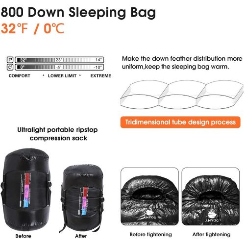  Anyoo Mummy Goose Down Sleeping Bag Ultralight Portable 3 Season for Backpacking Hiking Camping Indoor & Outdoor Use for Adult