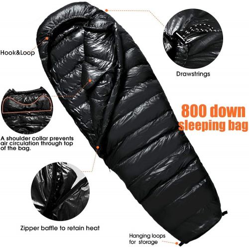  Anyoo Mummy Goose Down Sleeping Bag Ultralight Portable 3 Season for Backpacking Hiking Camping Indoor & Outdoor Use for Adult