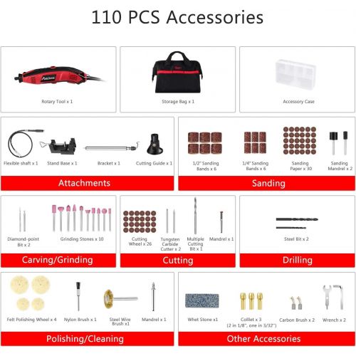  Visit the Avid Power Store Rotary Tool Kit 1.5 Amp with 110pcs Accessories, Variable Speed, 3 Attachments (Flex shaft, Holder Hanger and Cutting Guide) for Home and Crafting Projects