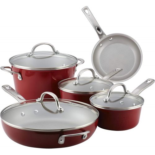  Ayesha Curry Ayesha Home Collection Porcelain Enamel Nonstick Cookware Set, Sienna Red, 9-Piece