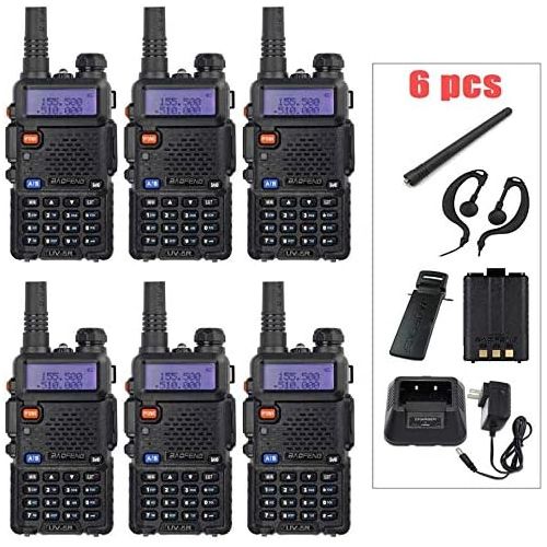  BaoFeng 6PCS BF-UV5R 1.5 LCD 5W 136~174MHz  400~470MHz Dual Band Walkie Talkie with 1-LED Flashlight Includes Rechargeable Battery (Black)