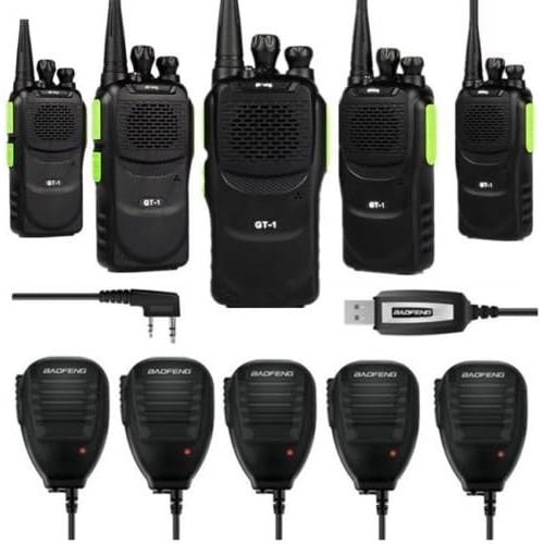  BaoFeng Baofeng 5 x Pofung GT-1 UHF 400-470MHz FM Two-Way Ham Radio Green (LOT 5) + 1 x Programming Cable + 5 x Speaker Mic