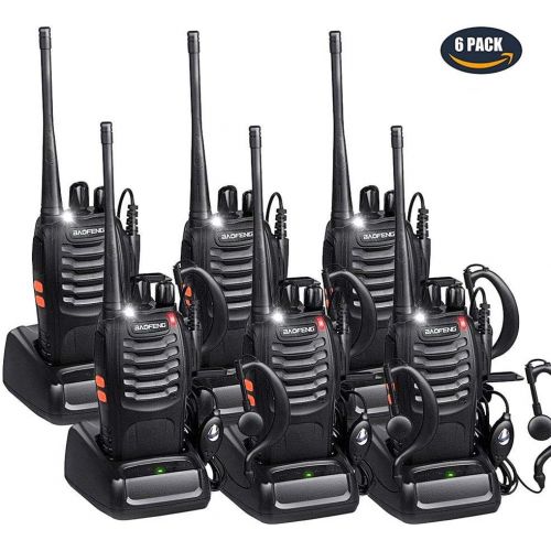  BaoFeng Walkie Talkies Rechargeable Long Range, Two Way Radios with Earpiece UHF 400-470MHz 16 Channels Li-ion Battery and Charger(Pack of 6)