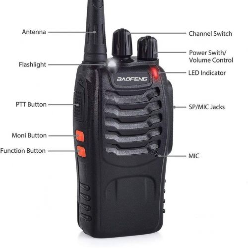  BaoFeng Walkie Talkies Rechargeable Long Range for Adults, HUF FRSGMRS Two Way Radio Work in Voice Control and Alarm with Earpiece 16 Channels Li-ion Battery and Charger(Pack of 4)