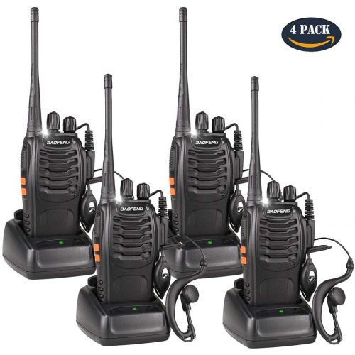  BaoFeng Walkie Talkies Rechargeable Long Range for Adults, HUF FRSGMRS Two Way Radio Work in Voice Control and Alarm with Earpiece 16 Channels Li-ion Battery and Charger(Pack of 4)