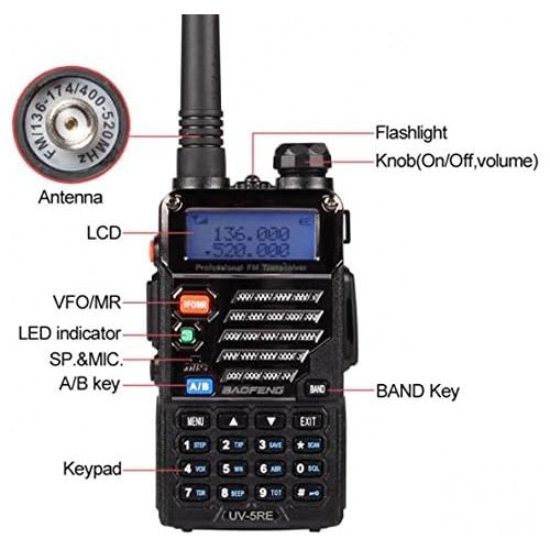  BaoFeng BAOFENG UV-5RE Dual Band Amateur Handheld Two Way Radio UHFVHF 136-174400-480Mhz 128 Channels Upgrade Enhanced Version FM Ham walkie talkie Transceiver with Earpiece