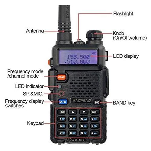  BaoFeng UV-5R UHF VHF Dual Band Two Way Radio Walkie Talkie with 5 Earpieces + 1 Programming Cable, 5 Pack