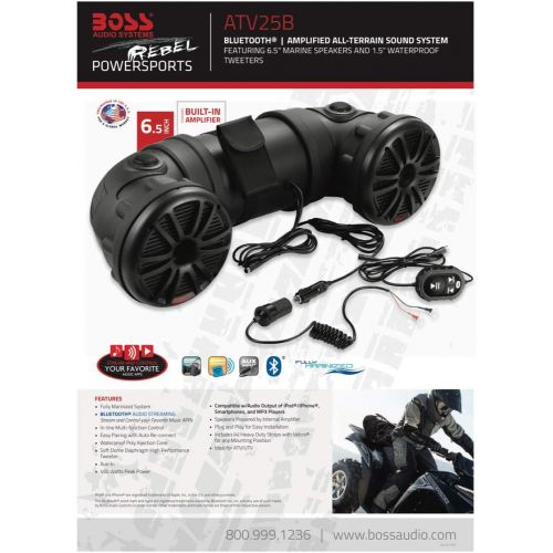  [아마존베스트]BOSS Audio Systems Boss Audio ATV25B All-Terrain Sound System - Two 6.5” Weatherproof Speakers / Tweeters, Built-in Amplifier, Bluetooth Remote, Ideal for ATV/UTV and 12 Volt Applications