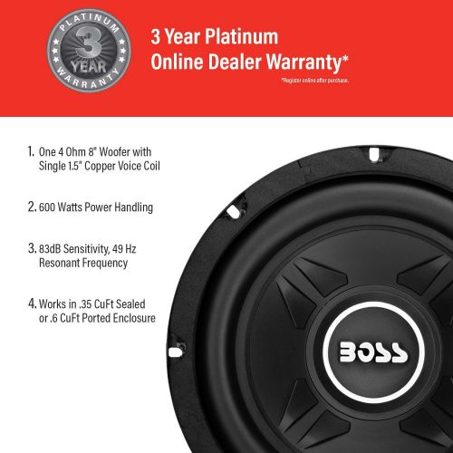  [아마존베스트]BOSS Audio Systems Boss Audio Systems CXX8 Car Subwoofer - 600 Watts Maximum Power, 8 Inch, Single 4 Ohm Voice Coil, Easy Mounting - Sold Individually