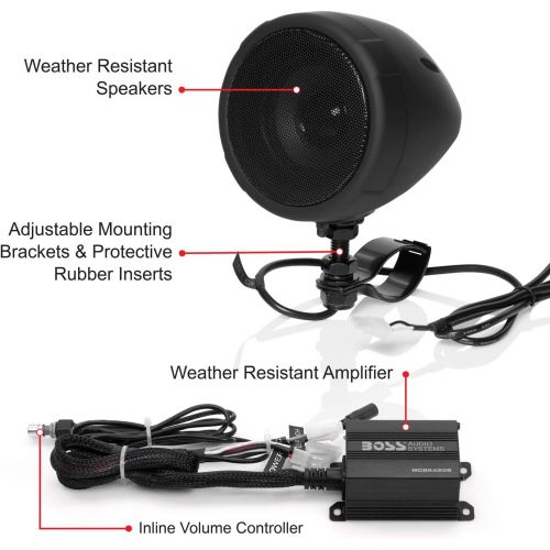  [아마존베스트]Last purchased on August 16, 2018 Boss Audio Systems MCBK420B Motorcycle Bluetooth Speaker System - 2 Channel Compact Amplifier, 3 Inch Weatherproof Speakers, Volume Control, Great for Use with ATVs Motorcycles, 12