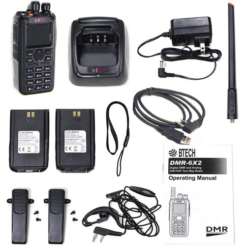  BTECH DMR-6X2 (DMR and Analog) 7-Watt Dual Band Two-Way Radio (136-174MHz VHF & 400-480MHz UHF), with GPS and Recording, Includes Full Kit with 1 Battery, Programming Cable, and Mo