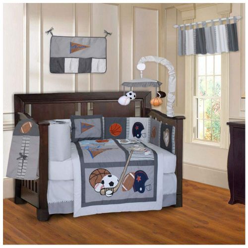  Visit the BabyFad Store BabyFad Sports Champion Grey 10 Piece Baby Crib Bedding Set