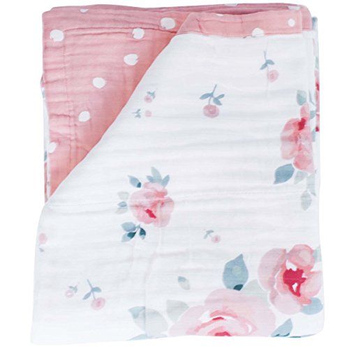  Visit the Bebe au Lait Store Bebe au Lait Oh So Soft Muslin Super Snuggle Blanket - Rosy and Dewdrops