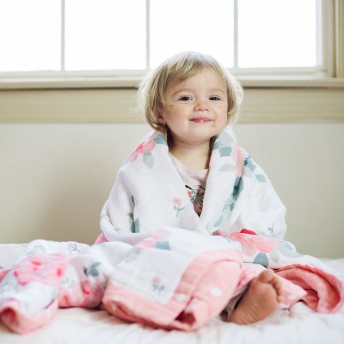  Visit the Bebe au Lait Store Bebe au Lait Oh So Soft Muslin Super Snuggle Blanket - Rosy and Dewdrops