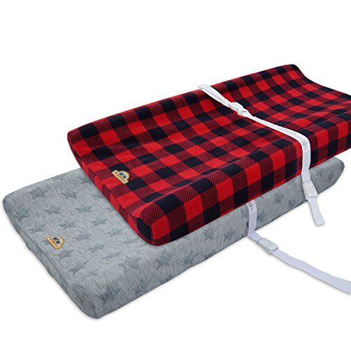  [아마존베스트]BlueSnail Plush Super Soft and Comfy Changing Pad Cover for Baby 2-Pack (red+Grey)