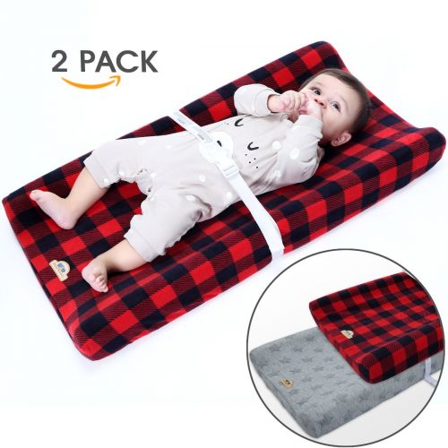  [아마존베스트]BlueSnail Plush Super Soft and Comfy Changing Pad Cover for Baby 2-Pack (red+Grey)