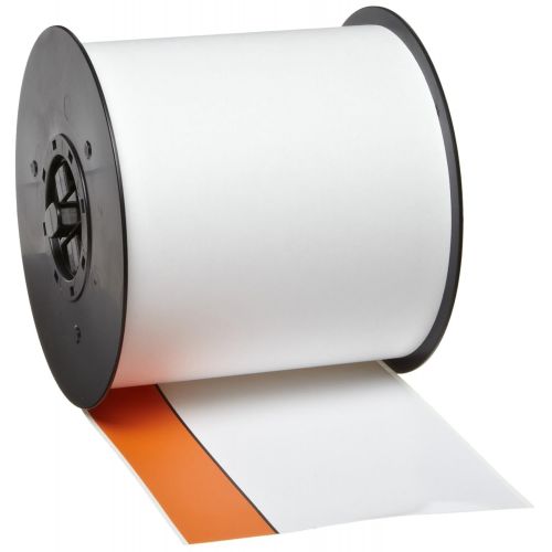  Brady 113222 MiniMark 100 Length x 4 Width, B-595 Vinyl, White IndoorOutdoor Industrial Label Printer Preprinted Orange Stripe Tape