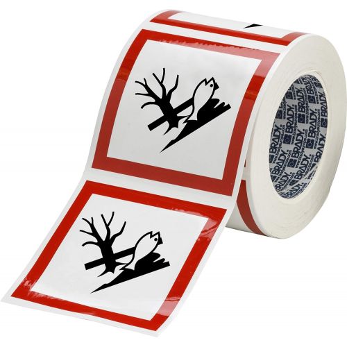  Brady 121210 Polyester GHS Environmental Picto Label , BlackRed On White, 4 Height x 4 Width, Pictogram Environmental (250 Labels per Roll, 1 Roll per Package)