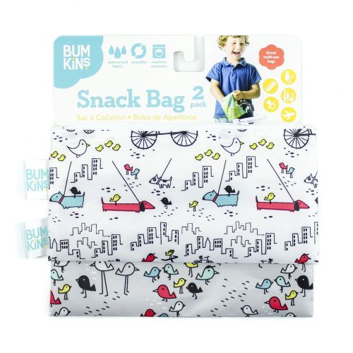 범킨스 [아마존베스트]Bumkins Snack Bags, Reusable, Washable, Food Safe, BPA Free, 2-Pack  Bird Park & Urban Bird