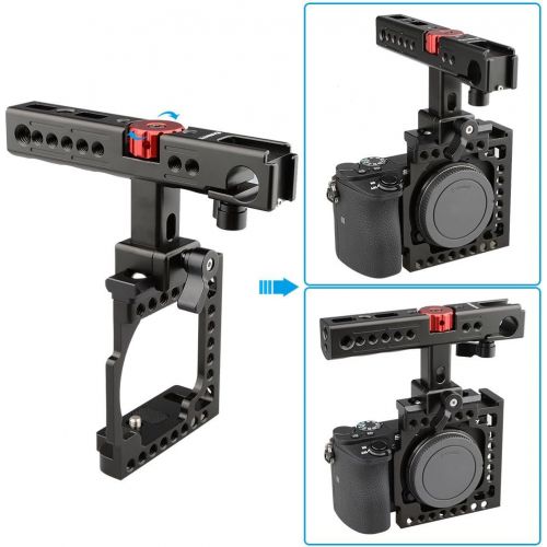  CAMVATE Aluminum Camera Cage for Sony A6500,A6000,A6300,ILCE-6000,ILCE-6300,NEX7 with Conversion Top Handle Grip and 14-20 Adapter Hole attach DIY accessories(Black)